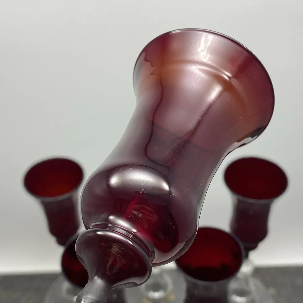 Vintage Set 6 Ruby Red Handblown Champagne Glasses Wayne E Myers 6.75
